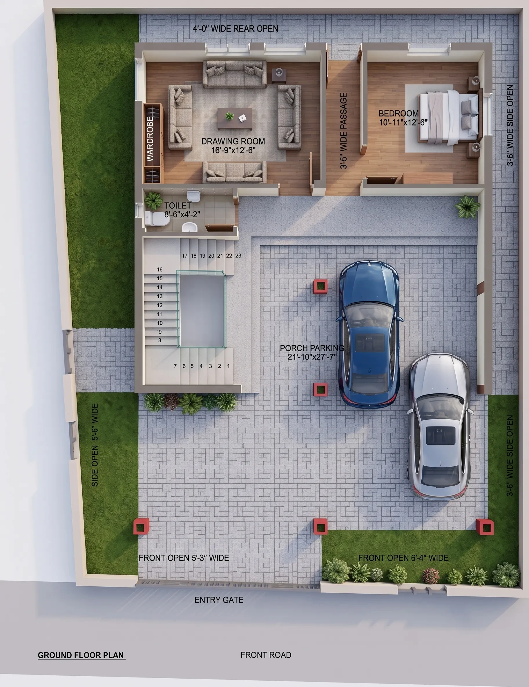 33'-6"x45'-9" house plan  west facing ghar ka naksha