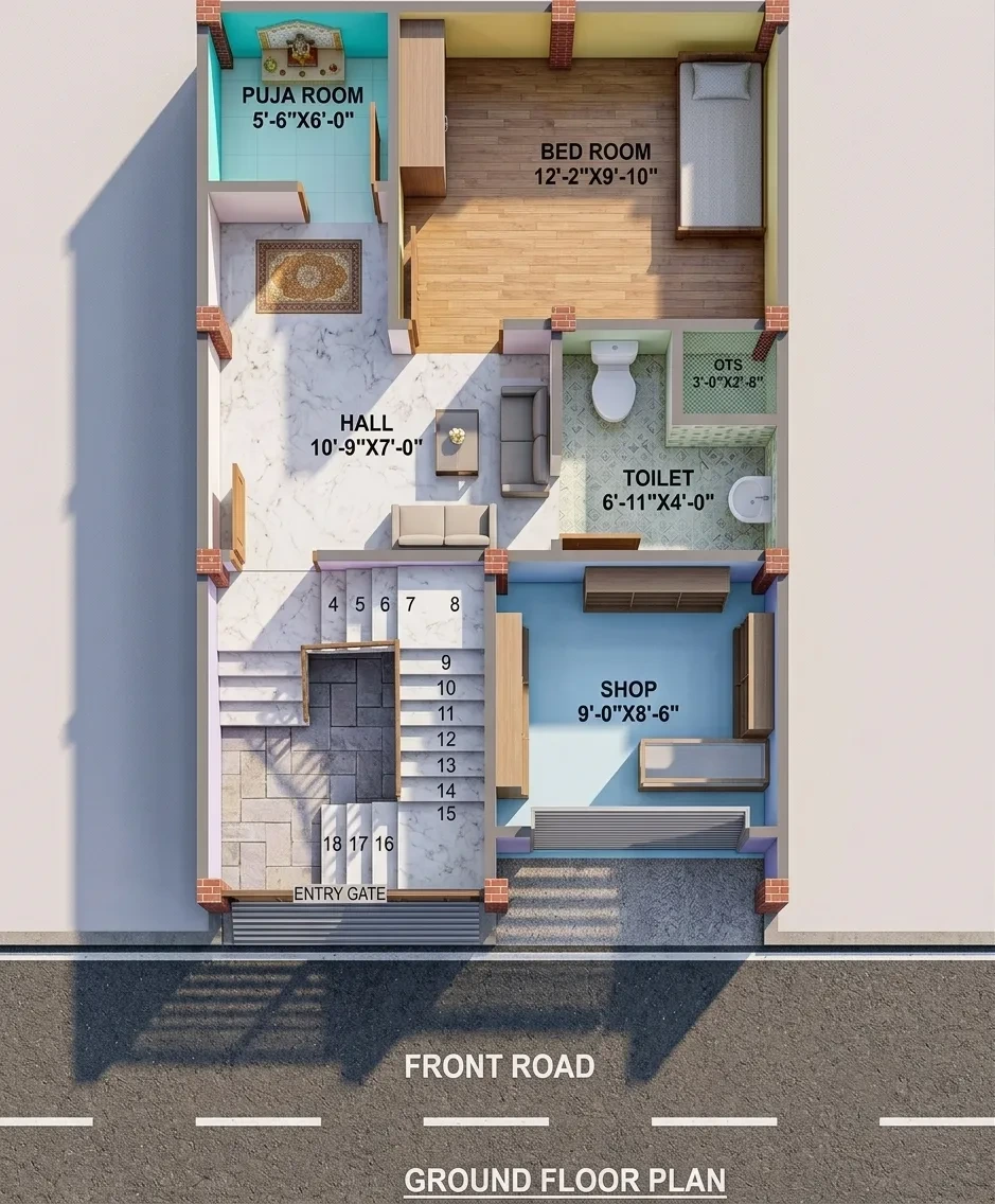 19x29 house plan west facing ghar ka naksha