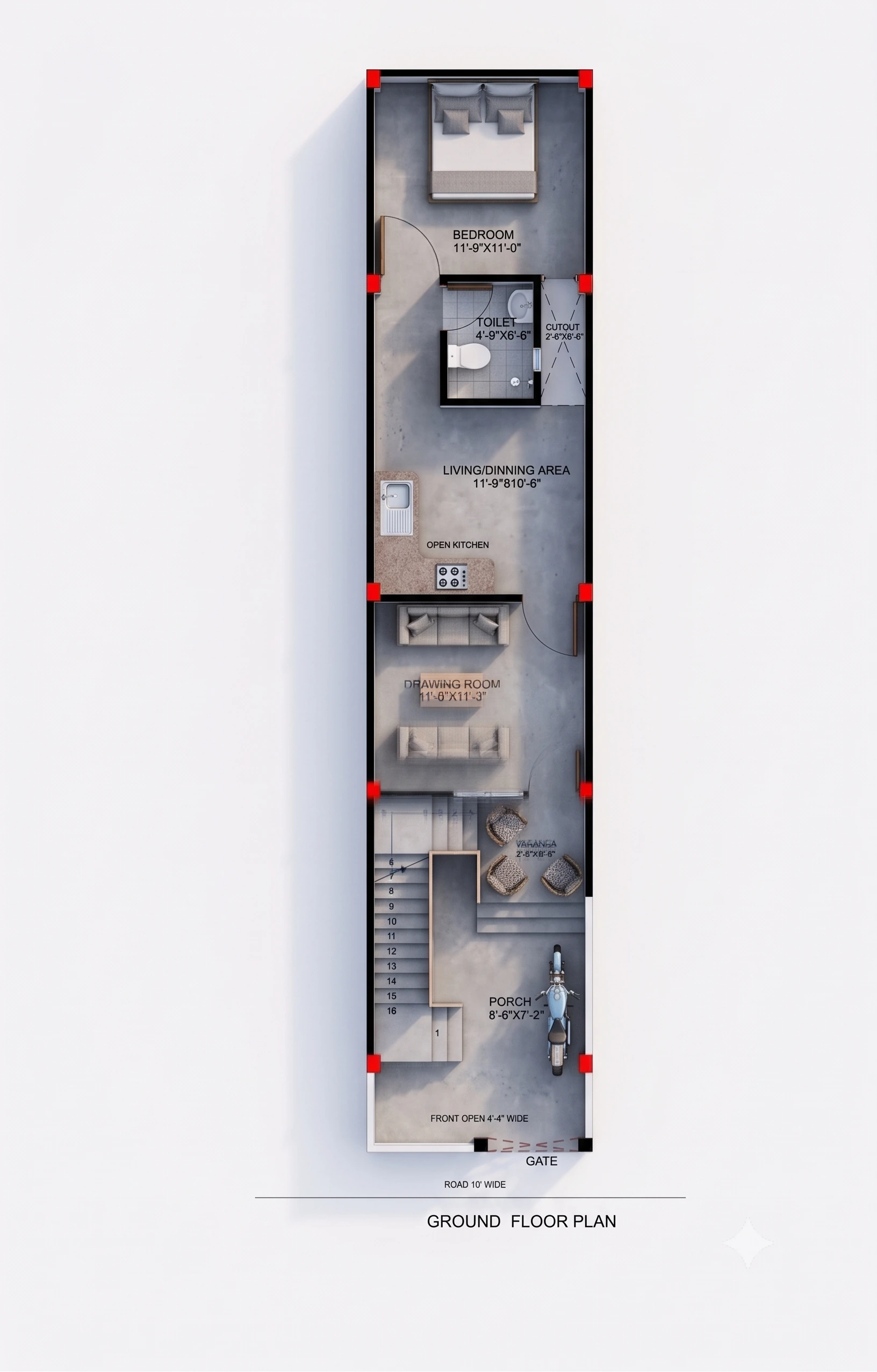 21.5 x 61 Feet East Facing House Plan | 1311.5 Sq Ft Vastu Compliant Ghar Ka Naksha with Structural Details